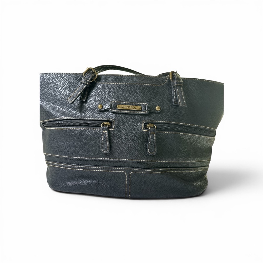 Stone & Co‎ Black Pebbled Faux Leather Large Tote Shoulder Bag